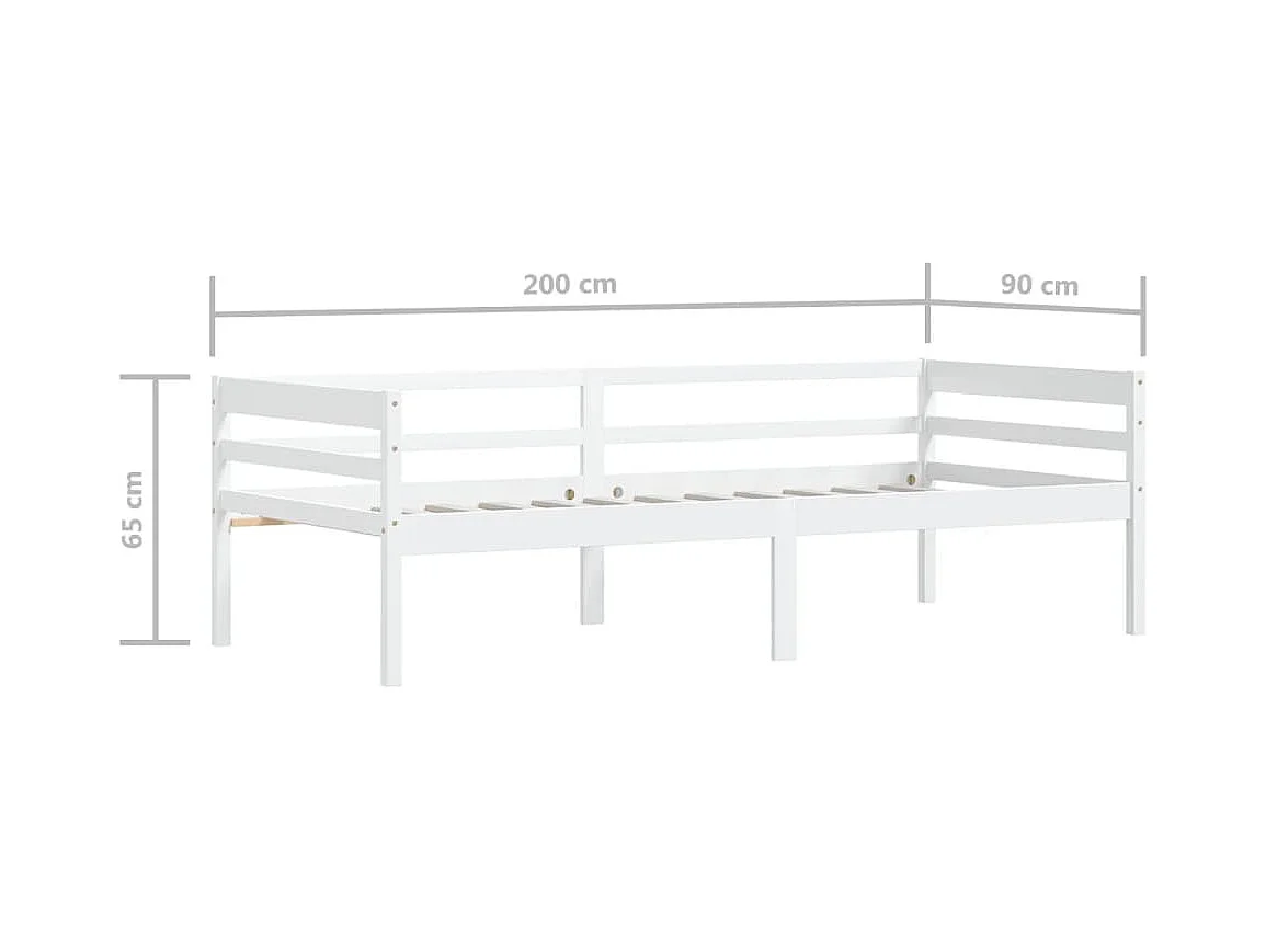 Lit simple | Lit adulte, enfant | Cadre de lit blanc bois de pin massif 90x200 cm