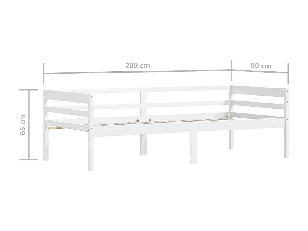 Lit simple | Lit adulte, enfant | Cadre de lit blanc bois de pin massif 90x200 cm