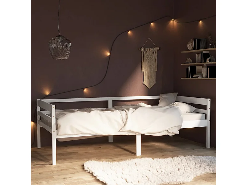 Lit simple | Lit adulte, enfant | Cadre de lit blanc bois de pin massif 90x200 cm