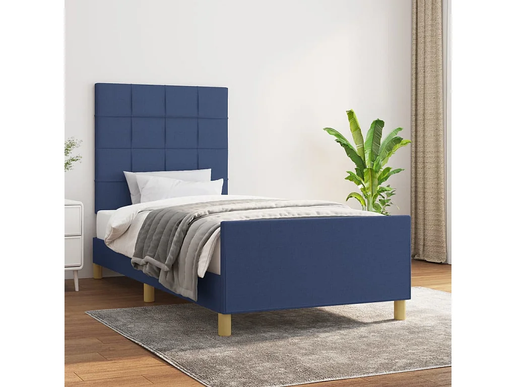 Lit simple | Lit adulte, enfant | Cadre de lit bleu 90x200 cm tissu