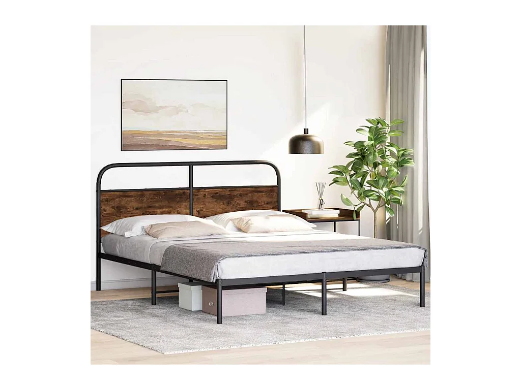 Letto per adulti | Letto matrimoniale | Giroletto senza Materasso Rovere Fumo 150x200 cm in Truciolato
