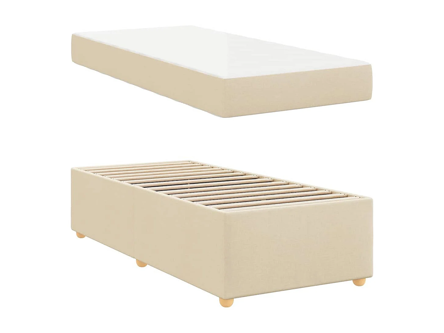 Lit simple | Lit adulte, enfant | Cadre de lit avec matelas Crème 100x200 cm tissu