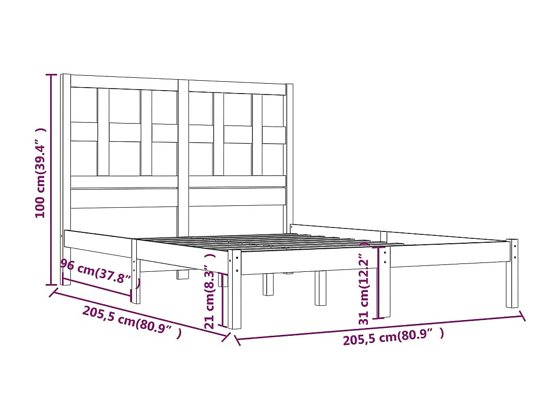 Lit double | Lit adulte | Cadre de lit 200x200 cm bois massif de pin