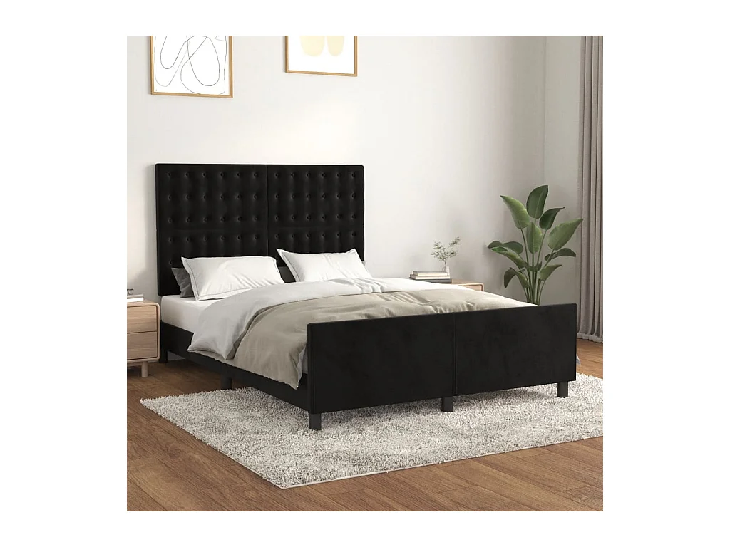 Lit double | Lit adulte | Cadre de lit noir 140x190 cm velours