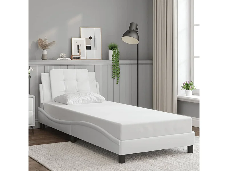 Lit simple | Lit adulte, enfant | Cadre de lit blanc 90x200 cm similicuir