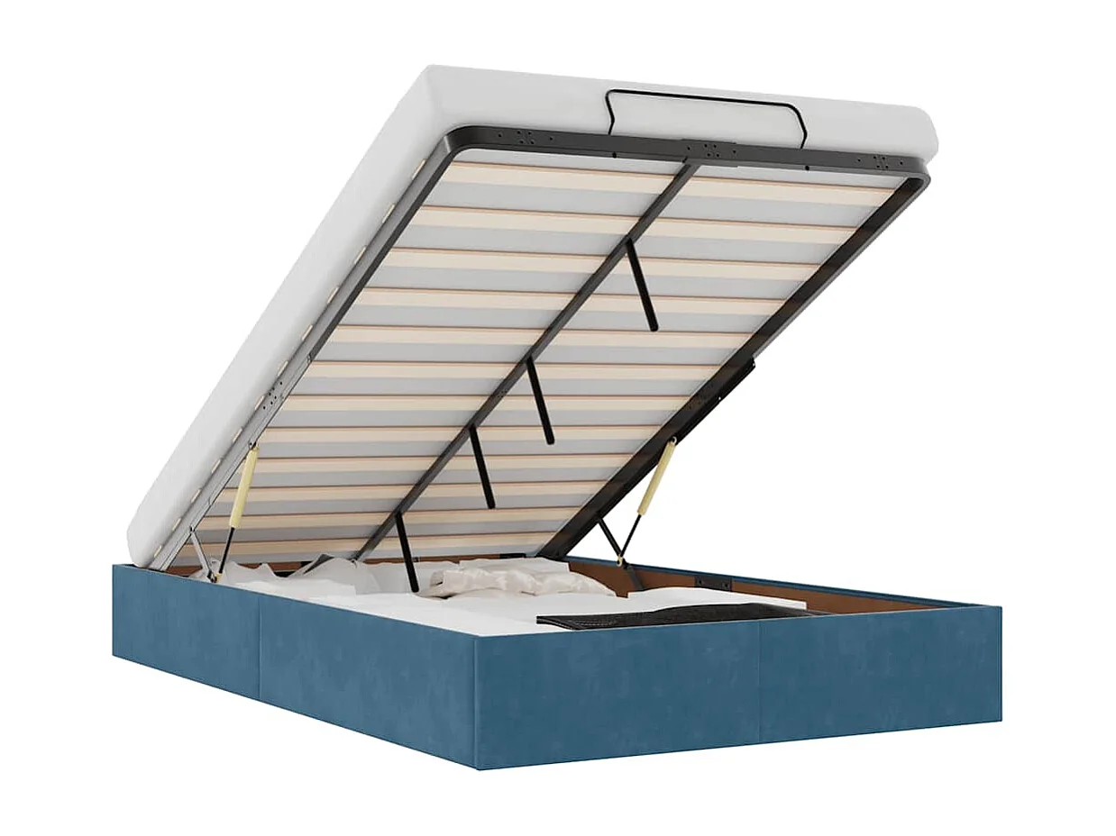 Lit simple | Lit adulte, enfant | Cadre de lit ottoman bleu foncé 120x200 cm velours