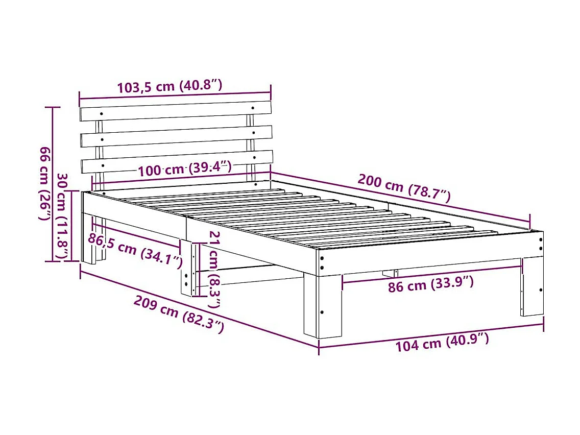 Lit simple | Lit adulte, enfant | Cadre de lit Blanc 100x200 cm Bois de pin massif