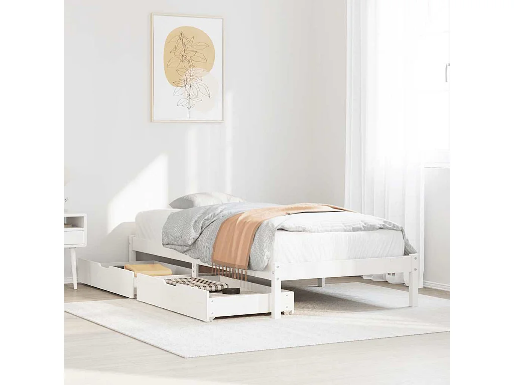Lit simple | Lit adulte, enfant | Cadre de lit blanc 75x190 cm bois de pin massif
