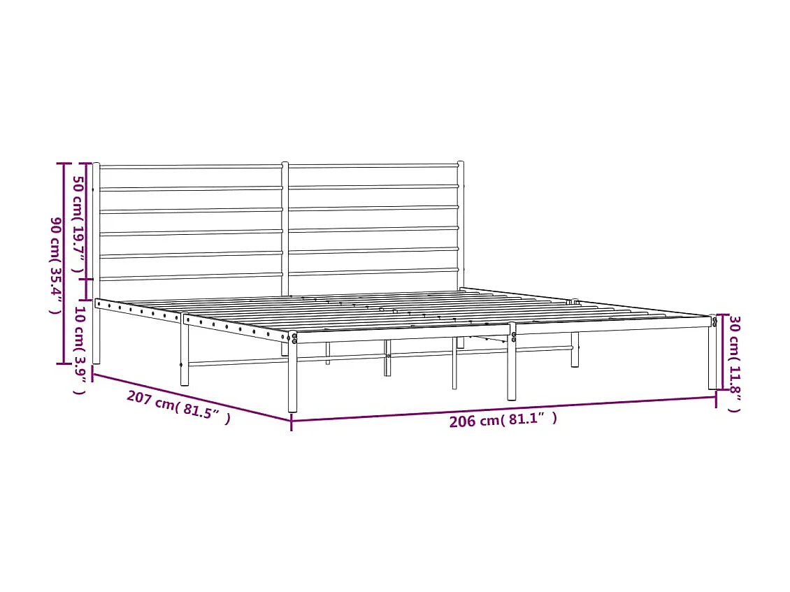 Lit double | Lit adulte | Cadre de lit métal et tête de lit blanc 200x200 cm