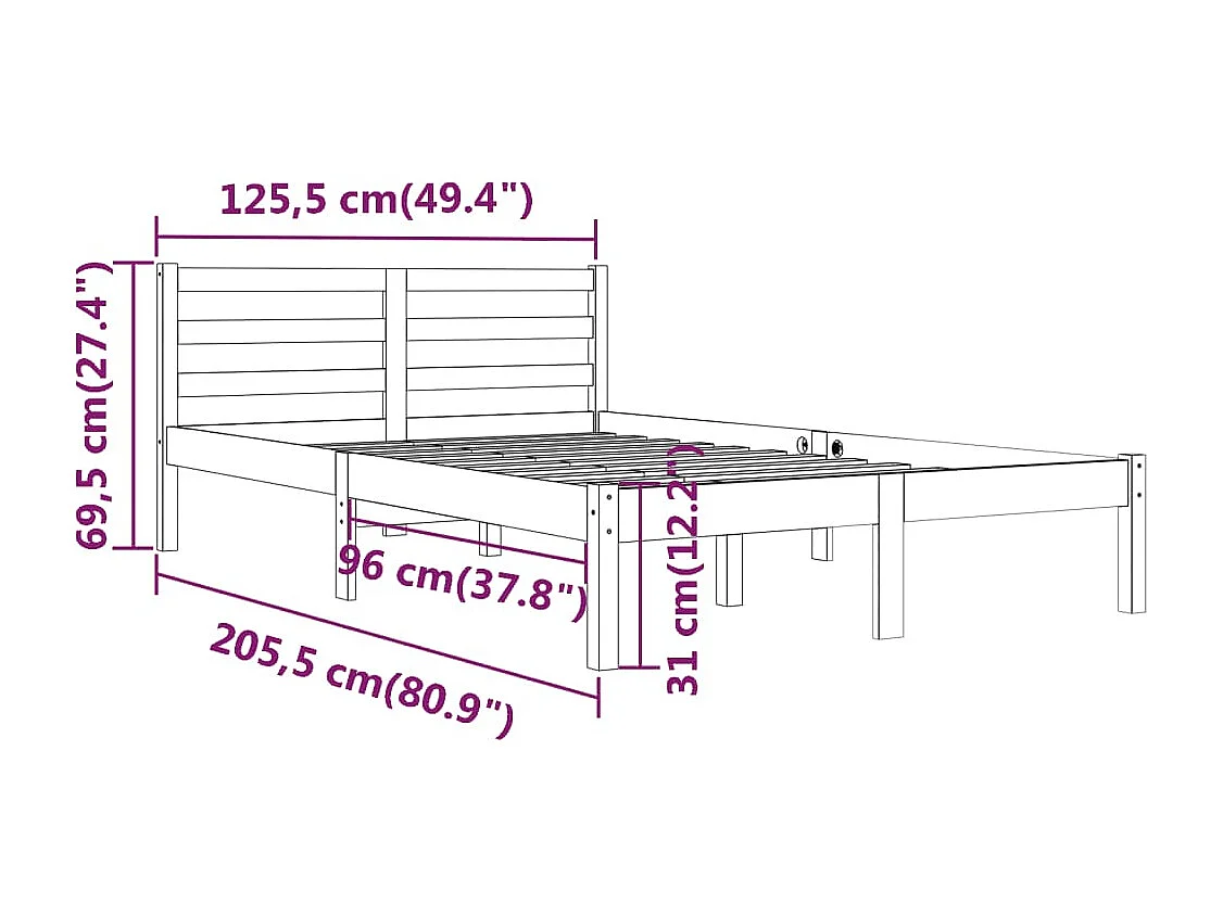 Lit simple | Lit adulte, enfant | Cadre de lit bois de pin massif 120x200 cm