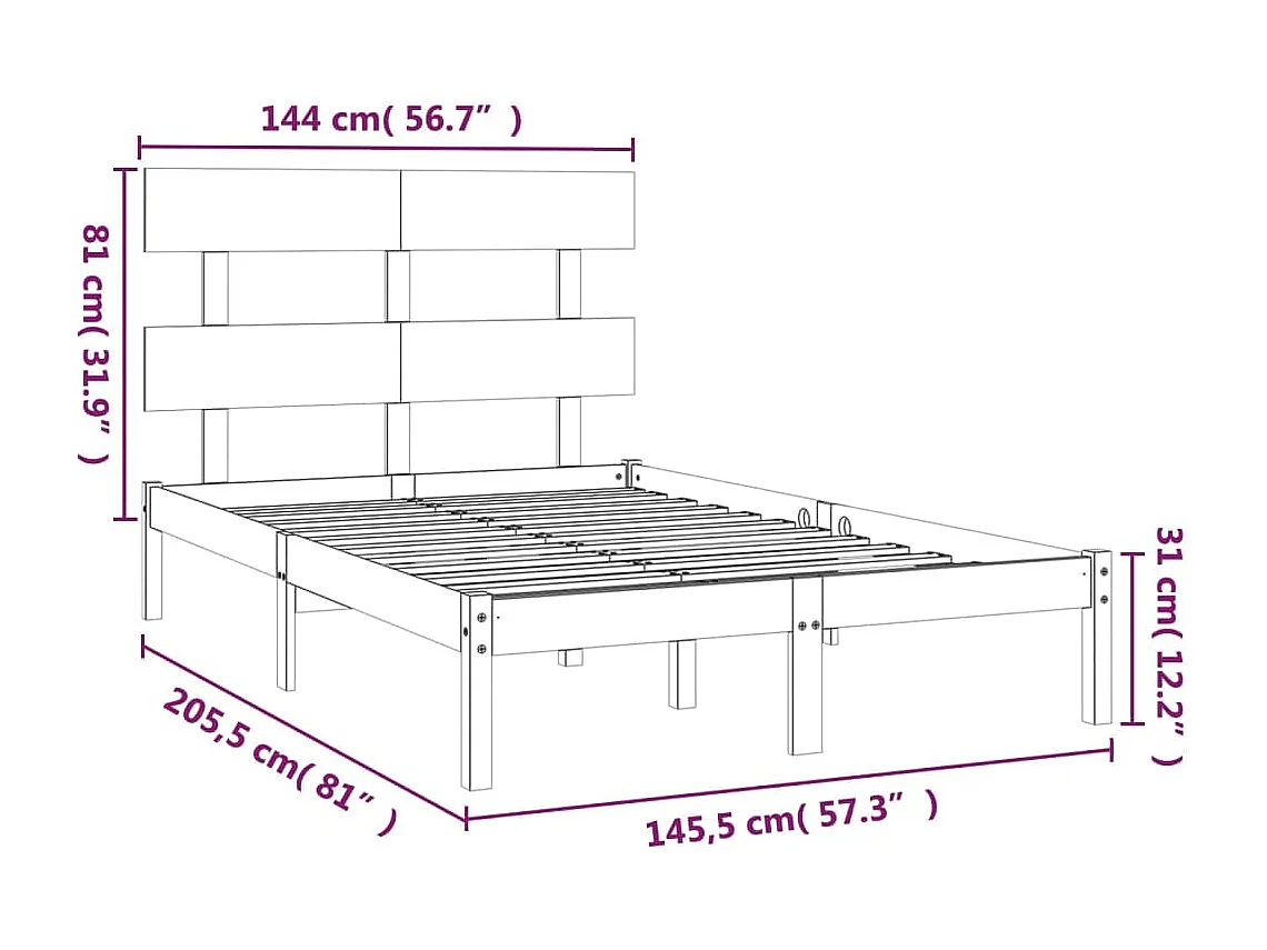 Lit double | Lit adulte | Cadre de lit 140x200 cm bois massif