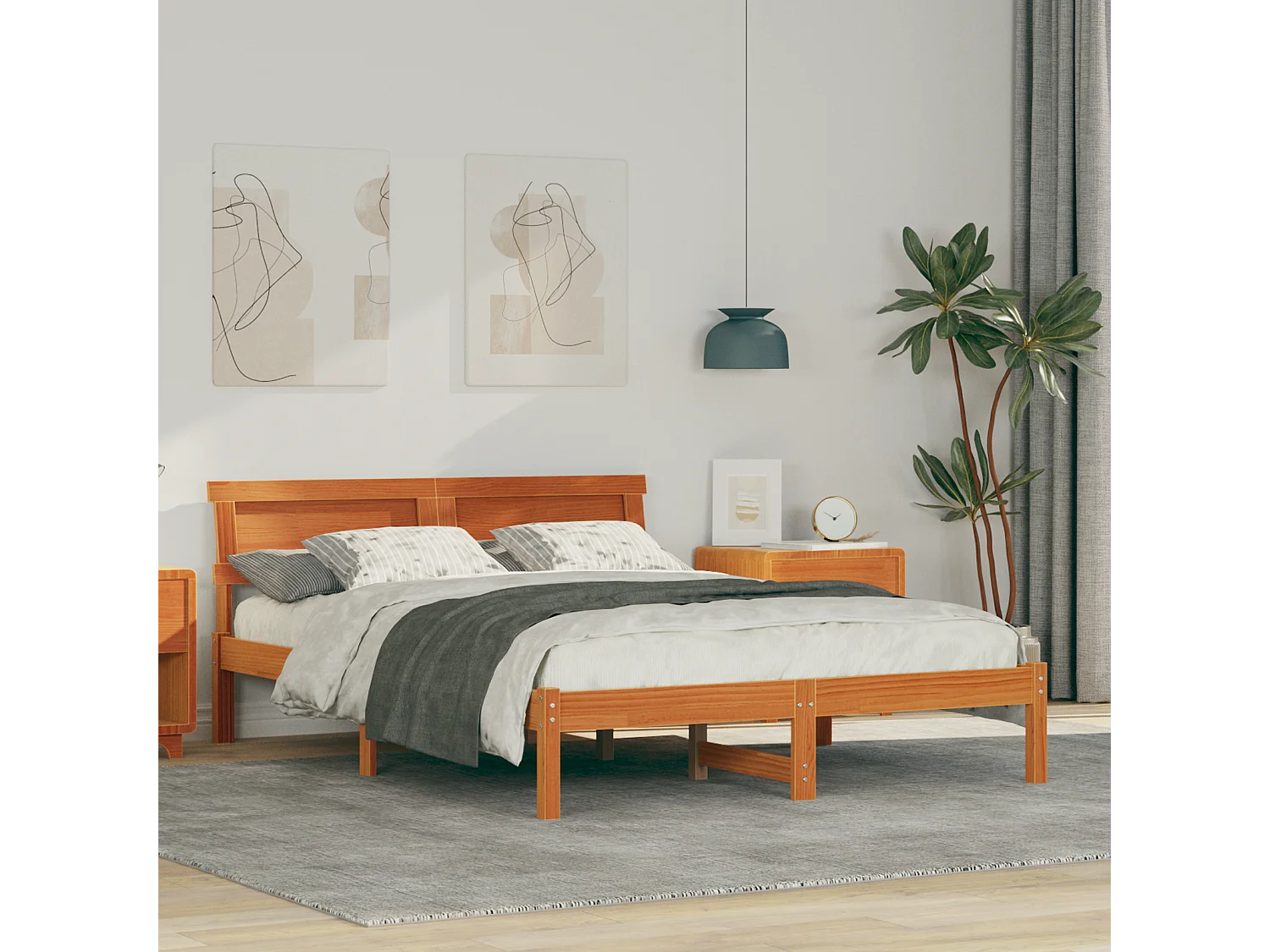 Lit simple | Lit adulte, enfant | Cadre de lit Marron cire 120x200 cm Bois massif en pin