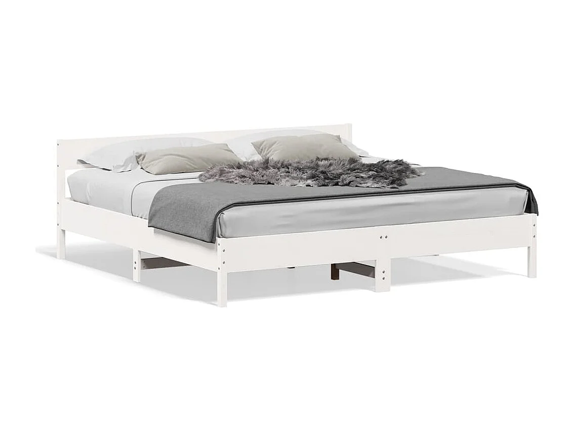 Lit double | Lit adulte | Cadre de lit blanc 200x200 cm bois massif de pin