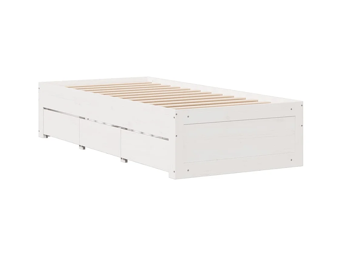 Letto per adulti | Letto singolo | Giroletto senza Materasso con Cassetti Bianco 90x200 cm Pino