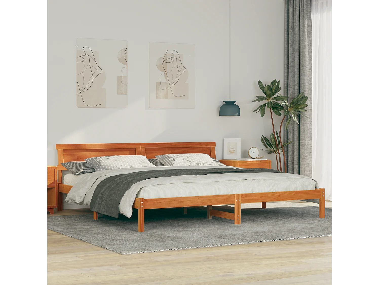 Lit double | Lit adulte | Cadre de lit Marron cire 180x200 cm Bois massif en pin