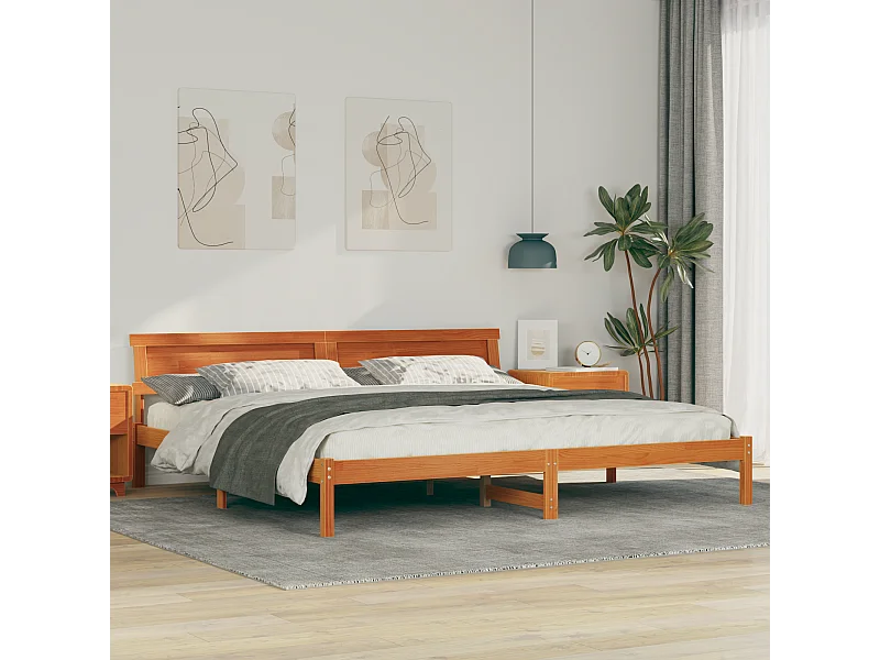 Lit double | Lit adulte | Cadre de lit Marron cire 180x200 cm Bois massif en pin