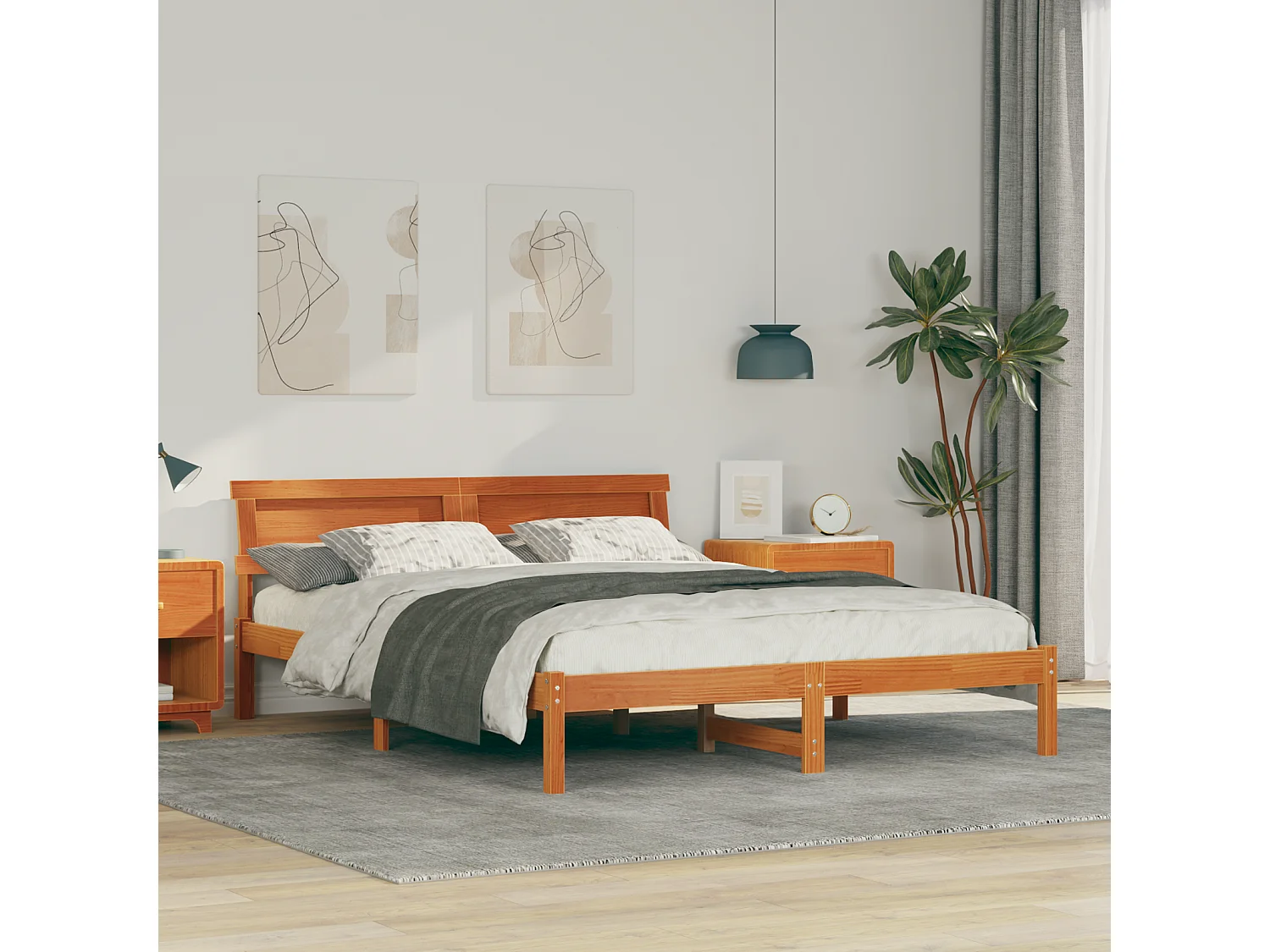 Lit double | Lit adulte | Cadre de lit Marron cire 160x200 cm Bois massif en pin