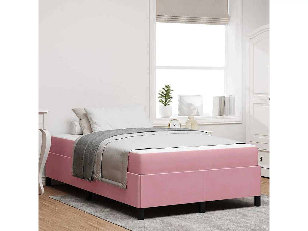 Lit simple | Lit adulte, enfant | Cadre de lit avec matelas Rose et blanc 120x190 cm Velours