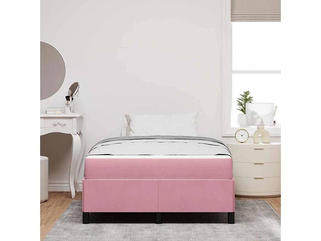 Lit simple | Lit adulte, enfant | Cadre de lit avec matelas Rose et blanc 120x190 cm Velours