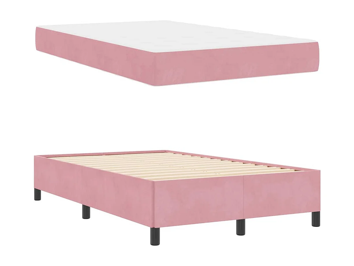 Lit simple | Lit adulte, enfant | Cadre de lit avec matelas Rose et blanc 120x190 cm Velours