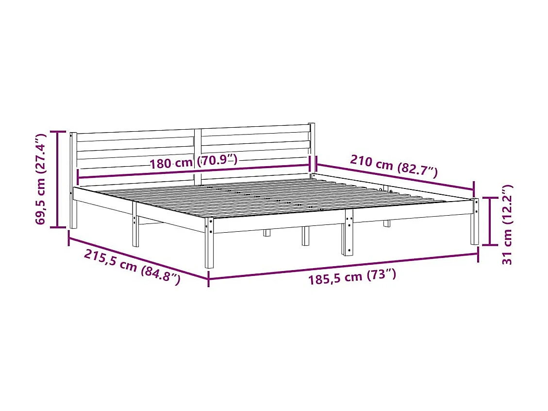 Lit double | Lit adulte | Cadre de lit Marron 210x180 cm Bois massif en pin