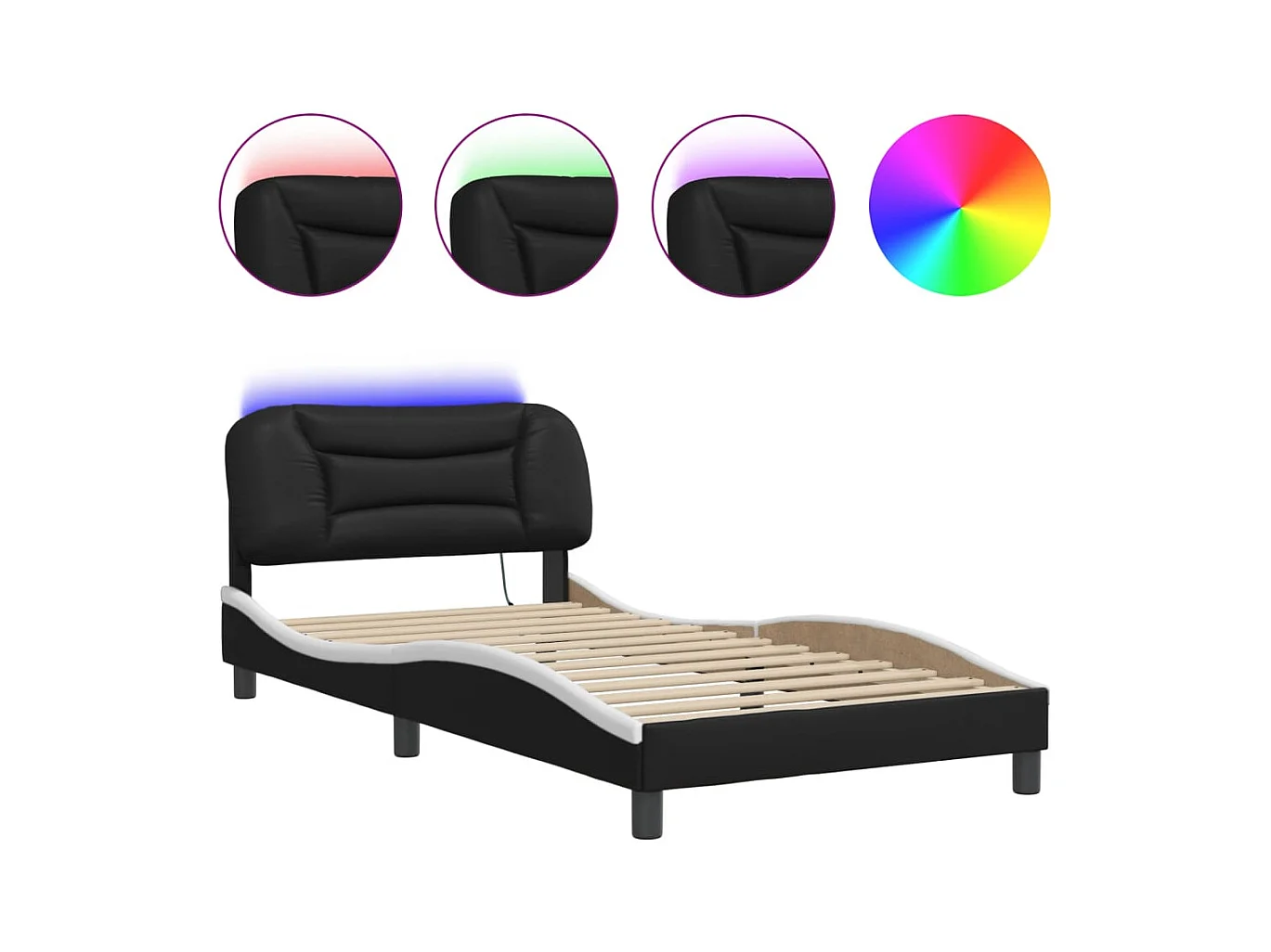 Lit simple | Lit adulte, enfant | Cadre de lit avec LED noir et blanc 100x200 cm