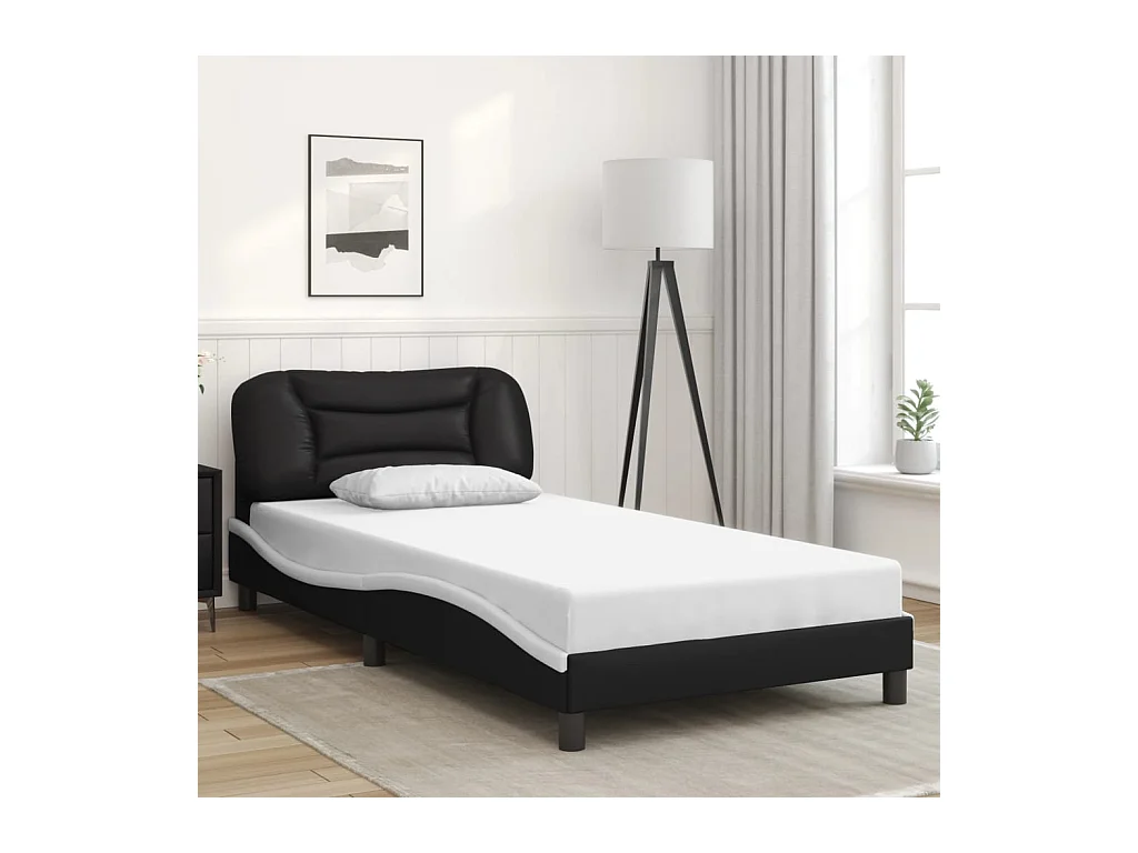 Lit simple | Lit adulte, enfant | Cadre de lit avec LED noir et blanc 100x200 cm