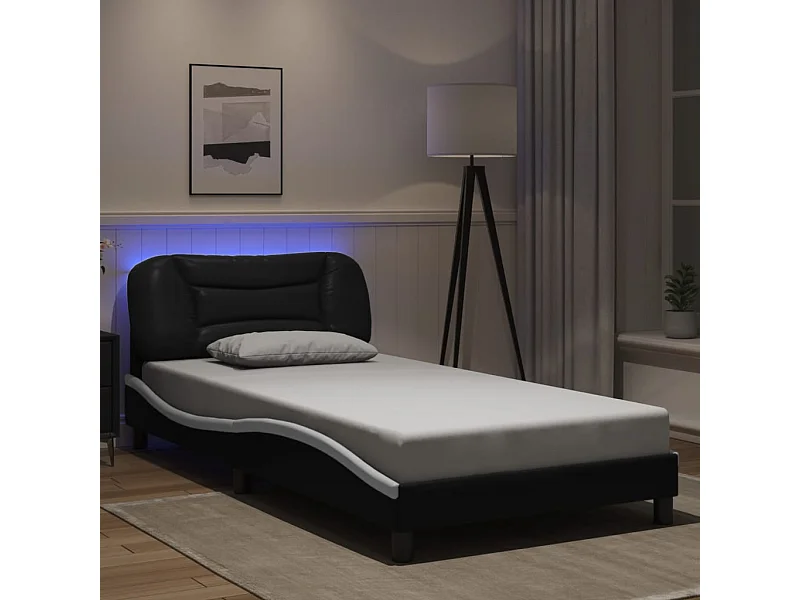 Lit simple | Lit adulte, enfant | Cadre de lit avec LED noir et blanc 100x200 cm