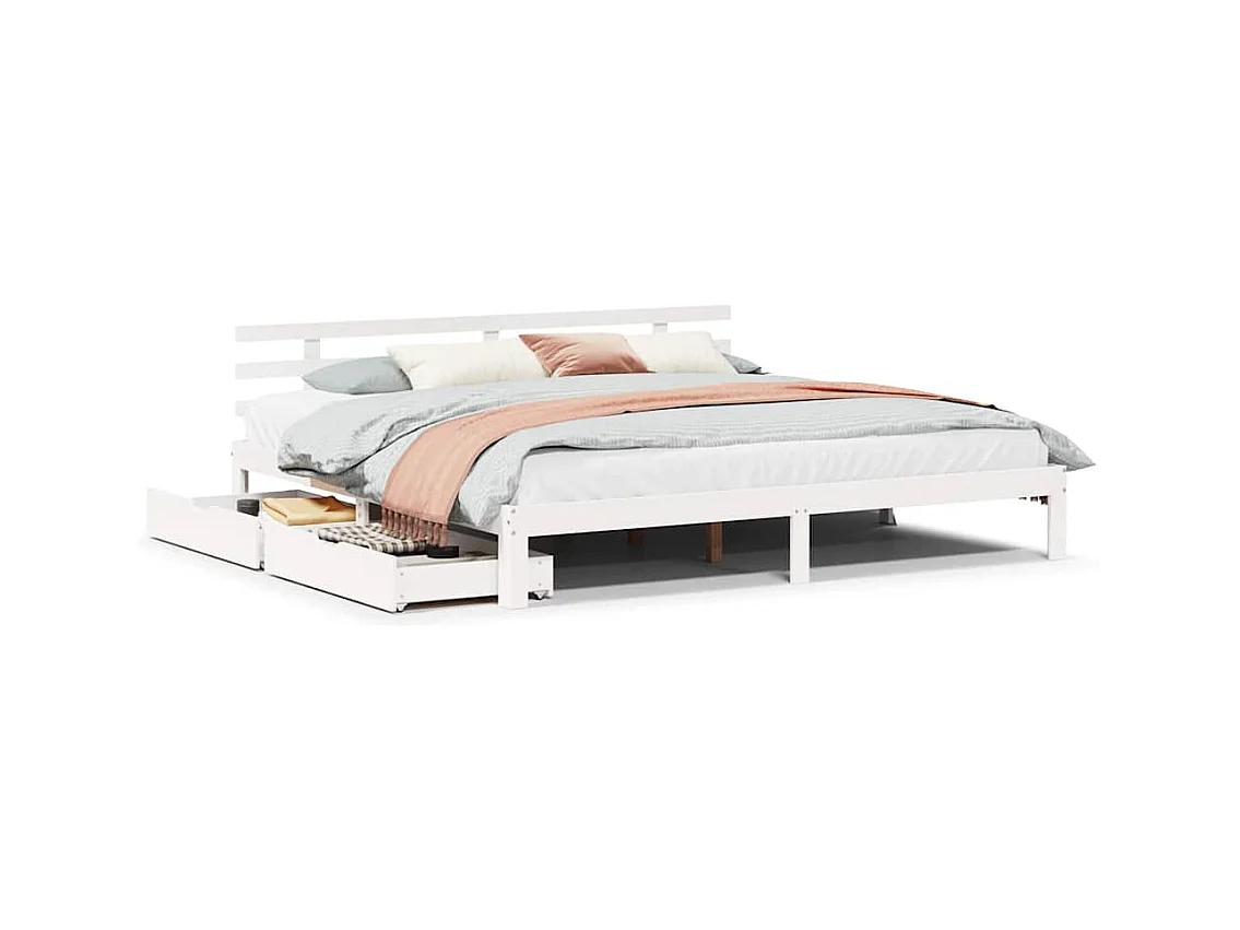 Letto per adulti | Letto matrimoniale | Giroletto con Cassetti Bianco 180x200 cm Legno Massello di Pino