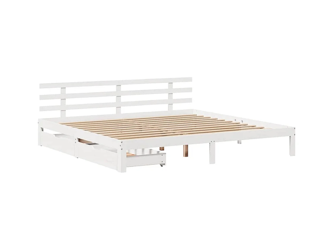 Letto per adulti | Letto matrimoniale | Giroletto con Cassetti Bianco 180x200 cm Legno Massello di Pino