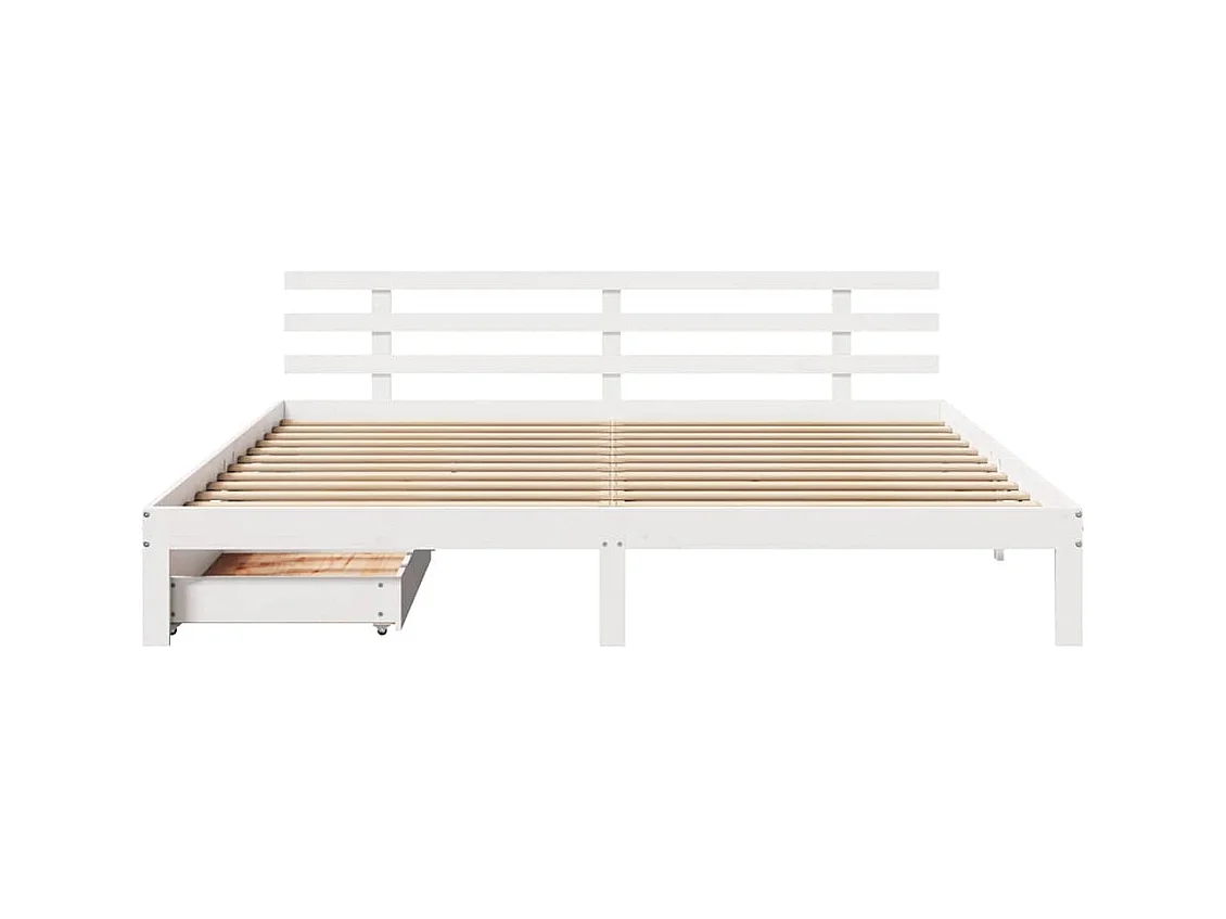 Letto per adulti | Letto matrimoniale | Giroletto con Cassetti Bianco 180x200 cm Legno Massello di Pino