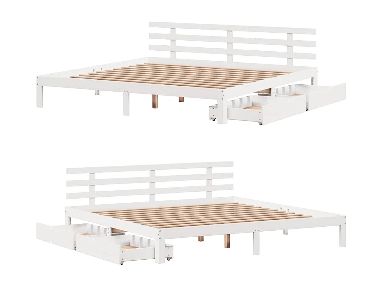 Letto per adulti | Letto matrimoniale | Giroletto con Cassetti Bianco 180x200 cm Legno Massello di Pino