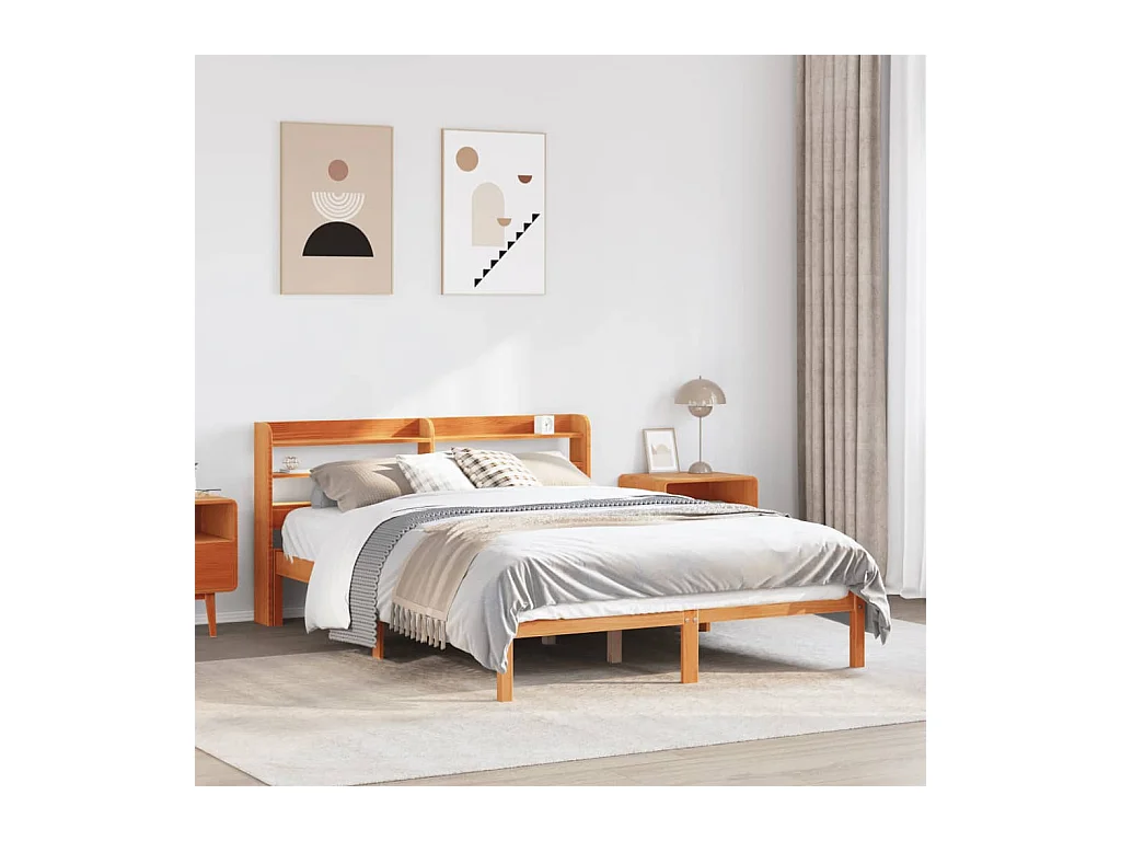 Letto per adulti | Letto matrimoniale | Giroletto con Testiera Marrone Cera 140x190 cm Massello Pino