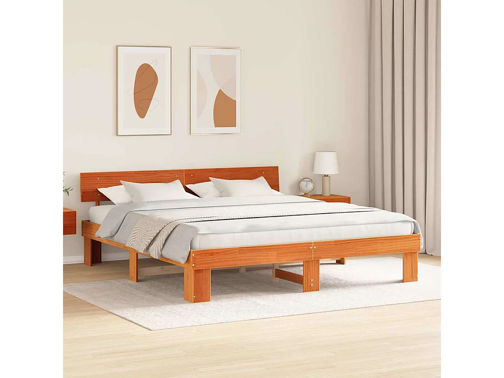 Lit double | Lit adulte | Cadre de lit Marron cire 180x200 cm Bois massif en pin