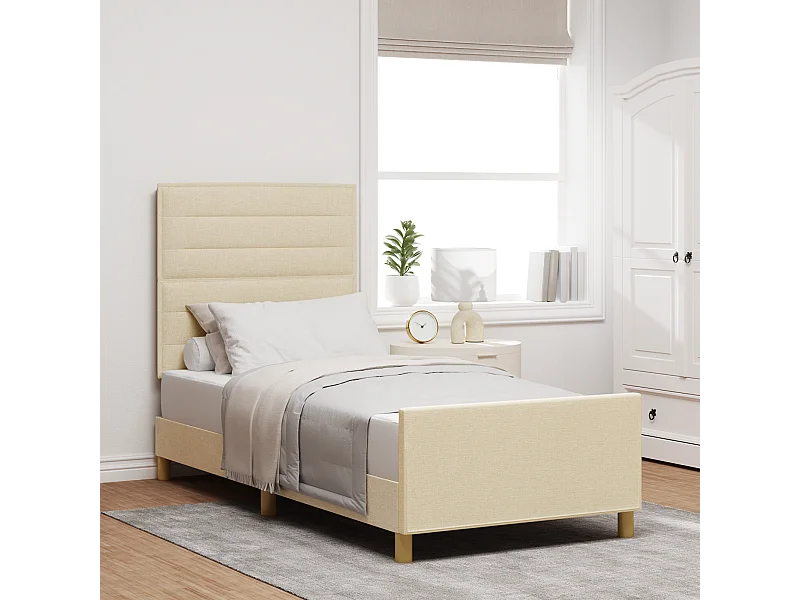 Lit simple | Lit adulte, enfant | Cadre de lit avec tête de lit Crème 100x200 cm tissu