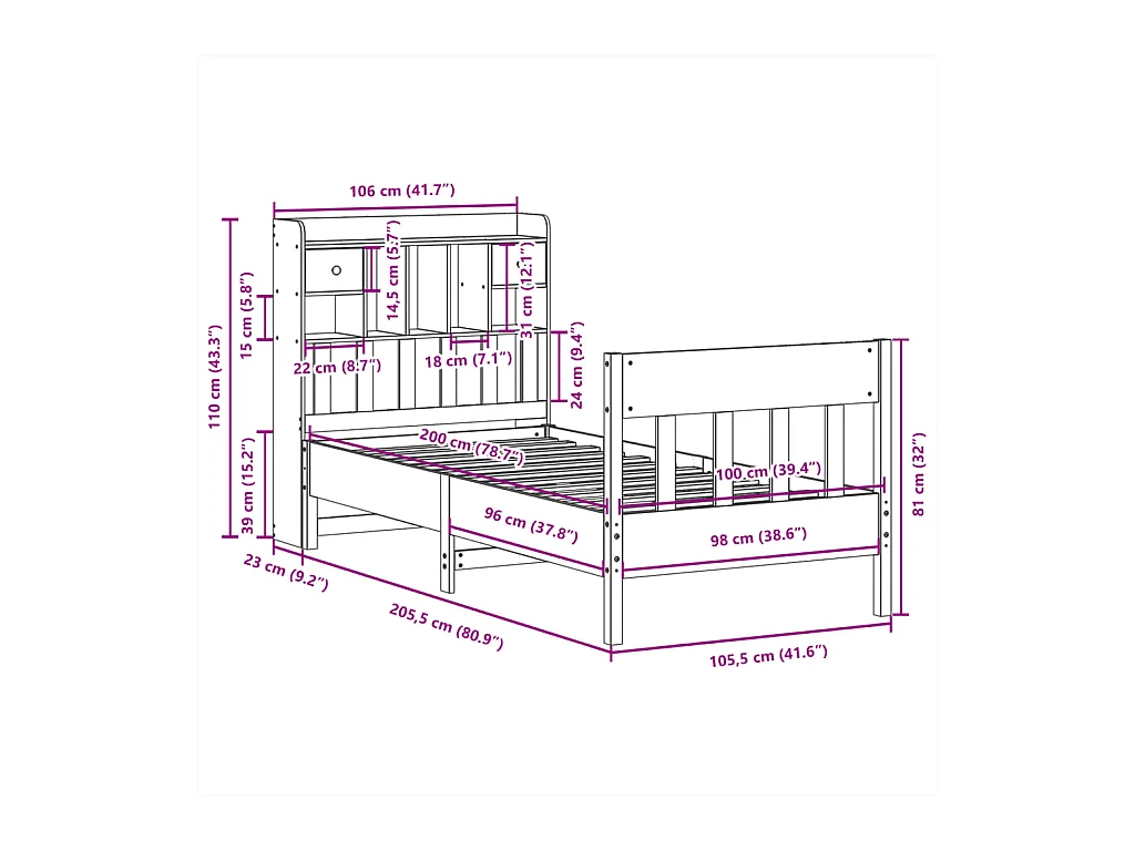 Letto per adulti | Letto singolo | Giroletto senza Materasso Marrone Cera 100x200 cm Legno di Pino