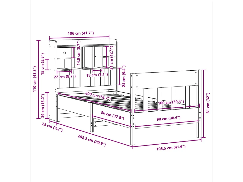 Lit simple | Lit adulte, enfant | Cadre de lit cire marron 100x200cm bois pin massif
