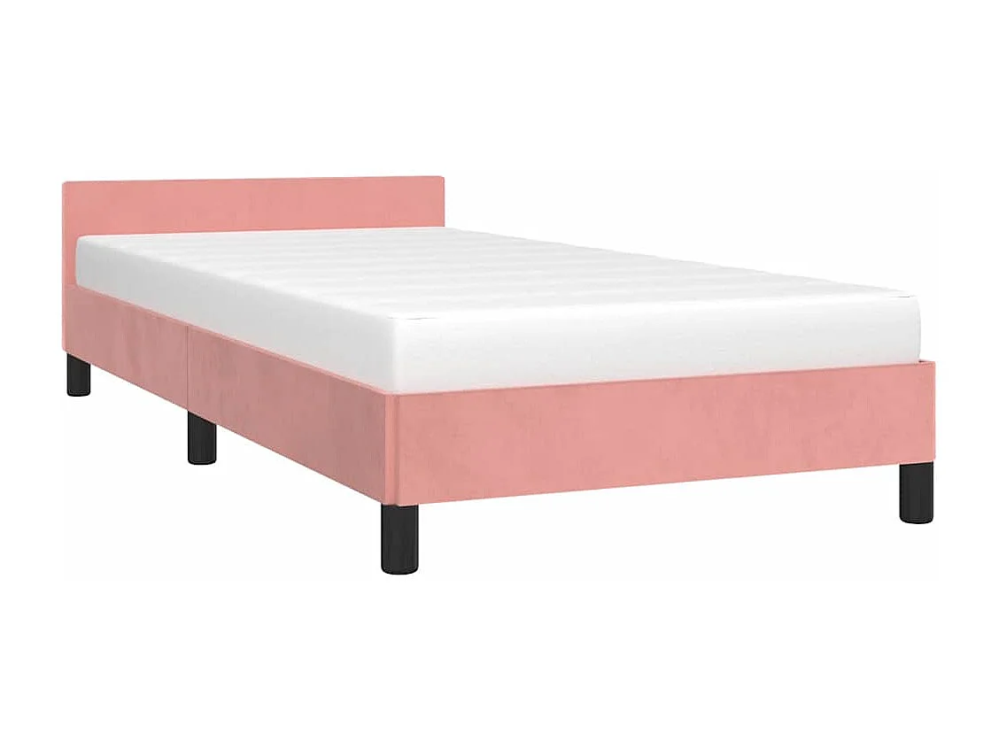 Lit simple | Lit adulte, enfant | Cadre de lit et tête de lit rose 90x200 cm velours