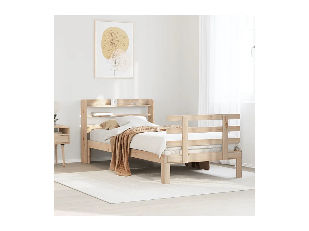 Letto per adulti | Letto singolo | Giroletto con Testiera 100x200 cm Legno Massello di Pino
