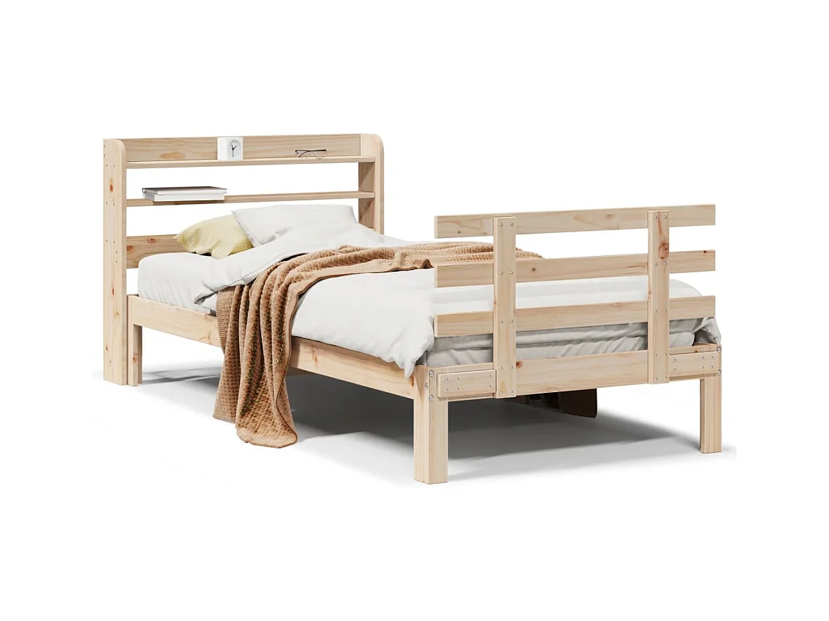 Letto per adulti | Letto singolo | Giroletto con Testiera 100x200 cm Legno Massello di Pino