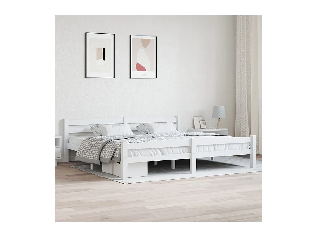 Lit double | Lit adulte | Cadre de lit blanc bois massif de pin 200x200 cm
