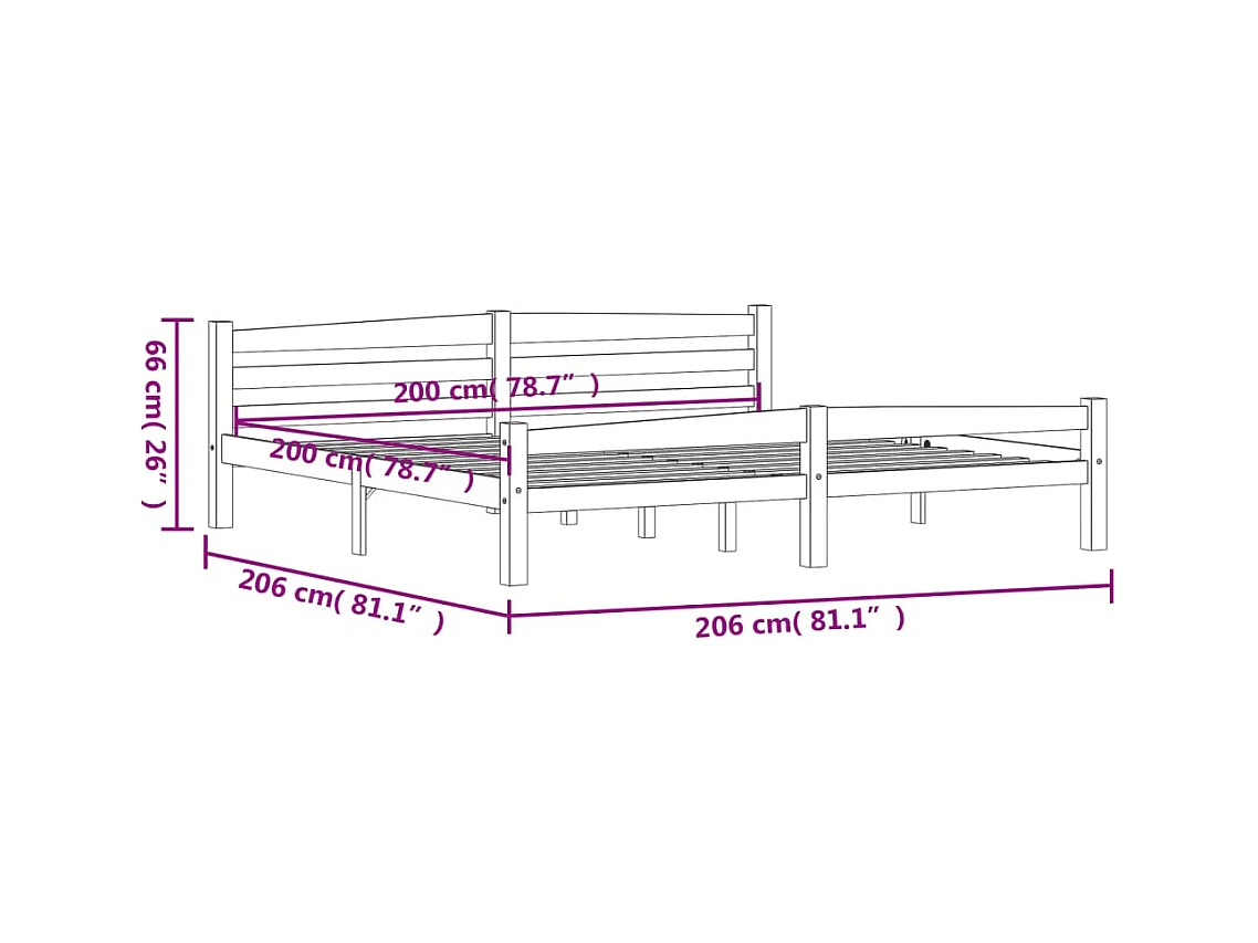 Lit double | Lit adulte | Cadre de lit blanc bois massif de pin 200x200 cm