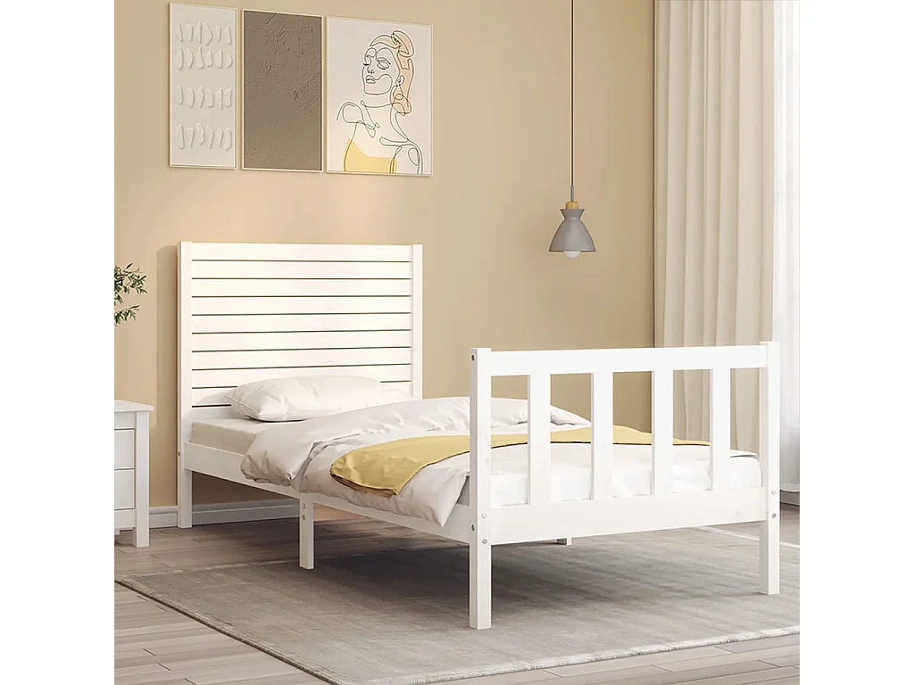 Lit simple | Lit adulte, enfant | Cadre de lit blanc bois de pin massif 75x190 cm