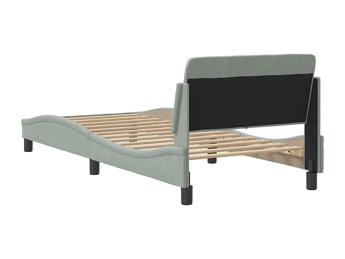 Lit simple | Lit adulte, enfant | Cadre de lit gris clair 90x190 cm velours