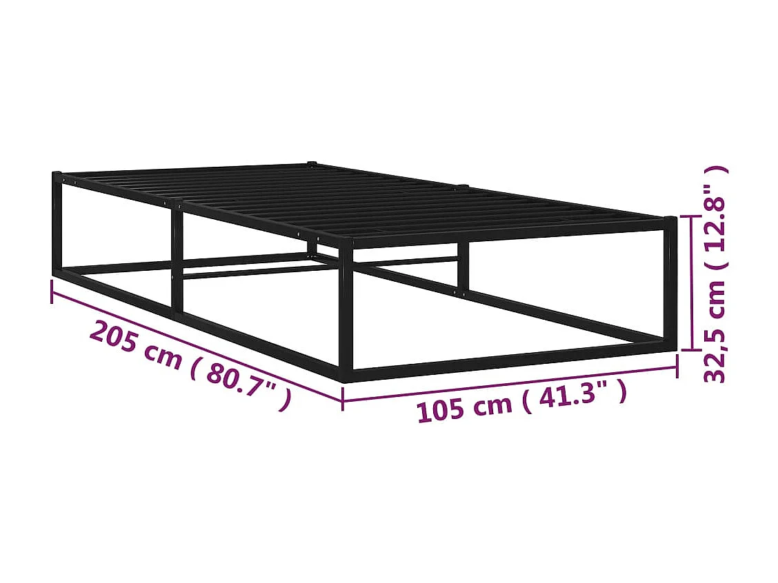 Lit simple | Lit adulte, enfant | Cadre de lit noir métal 100x200 cm