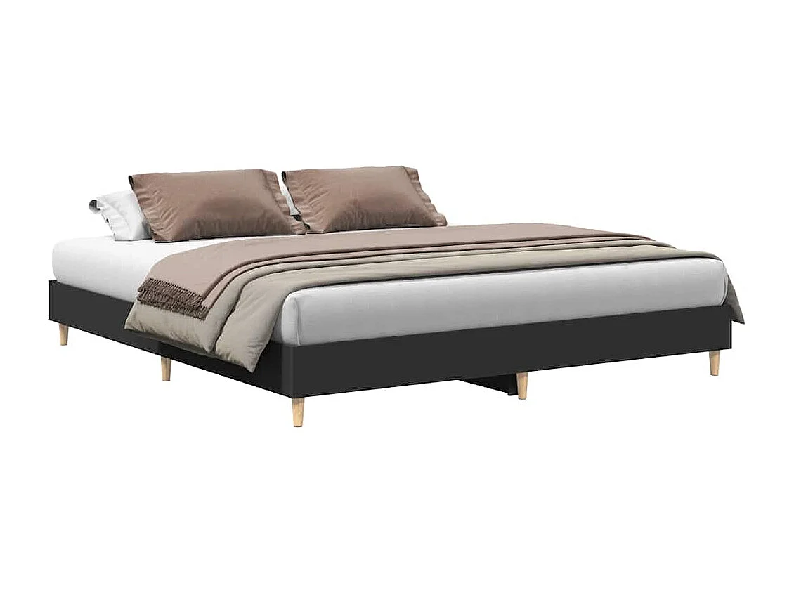 Lit double | Lit adulte | Cadre de lit noir 200x200 cm bois d'ingénierie