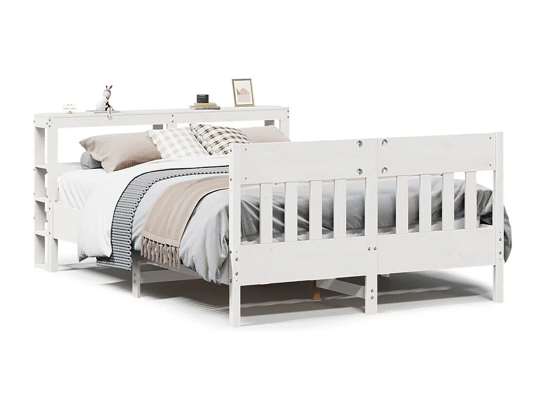 Lit double | Lit adulte | Cadre de lit blanc 140x200 cm bois de pin massif