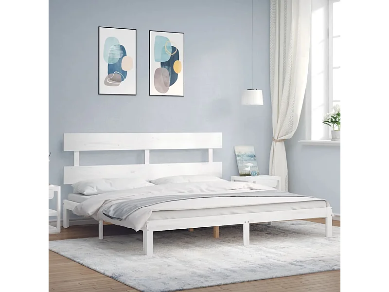 Lit double | Lit adulte | Cadre de lit blanc bois massif de pin 180x200 cm