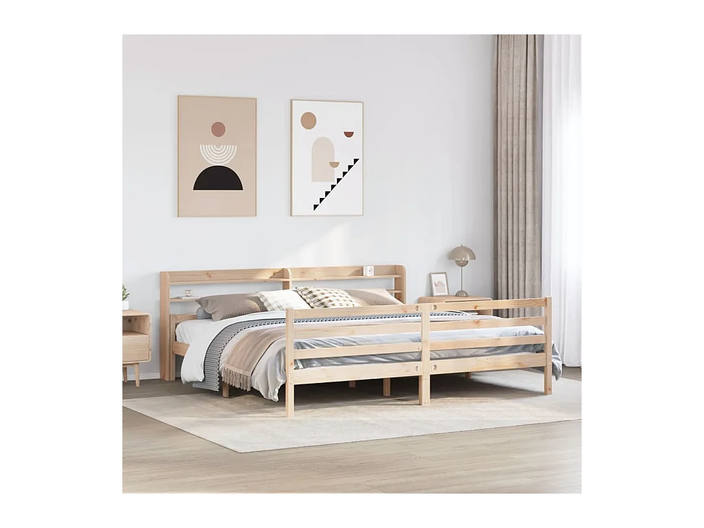 Letto per adulti | Letto matrimoniale | Giroletto con Testiera 200x200 cm in Legno Massello di Pino