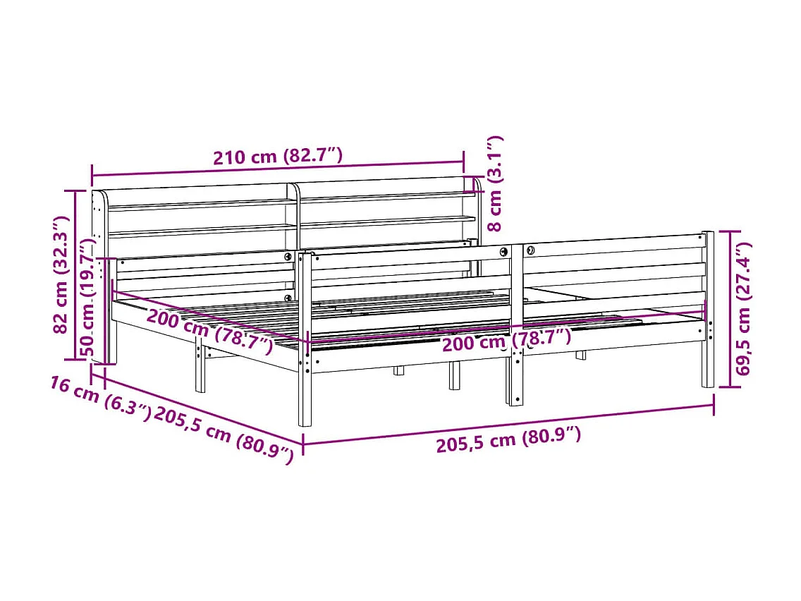Lit double | Lit adulte | Cadre de lit avec tête de lit 200x200 cm